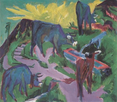 Cows at Sunset by Ernst Ludwig Kirchner